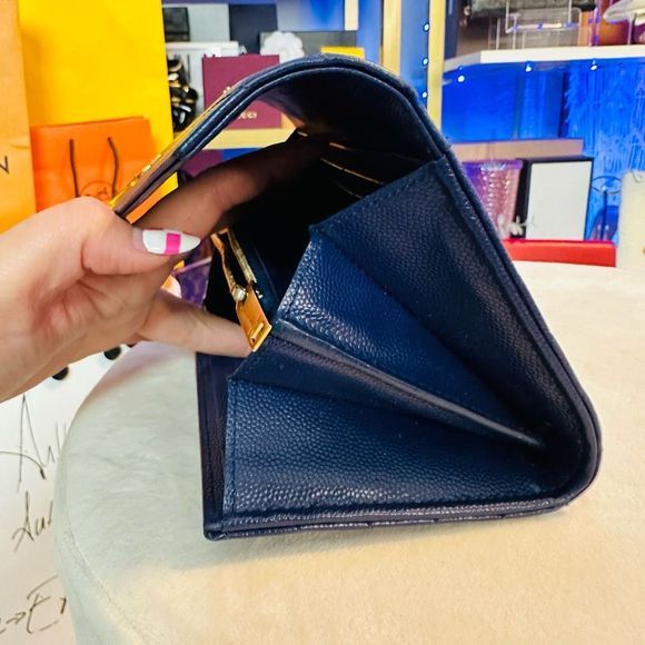 YSL Classic Monogram Flap Mattelasse Chevron Leather Large Wallet Let - Picture 13 of 17